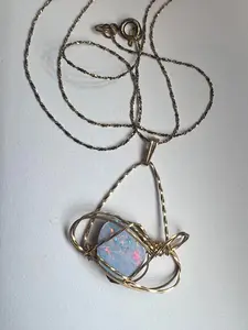 Genuine Australian Opal Gold Wire Wrapped Pendant with chain