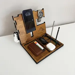Personalized Wood Desk Organizer-Custom Docking Station-Wooden Catch All Tray Desk Organizer-Custom Nightstand Organizer-Men Xmas Gift Ideas