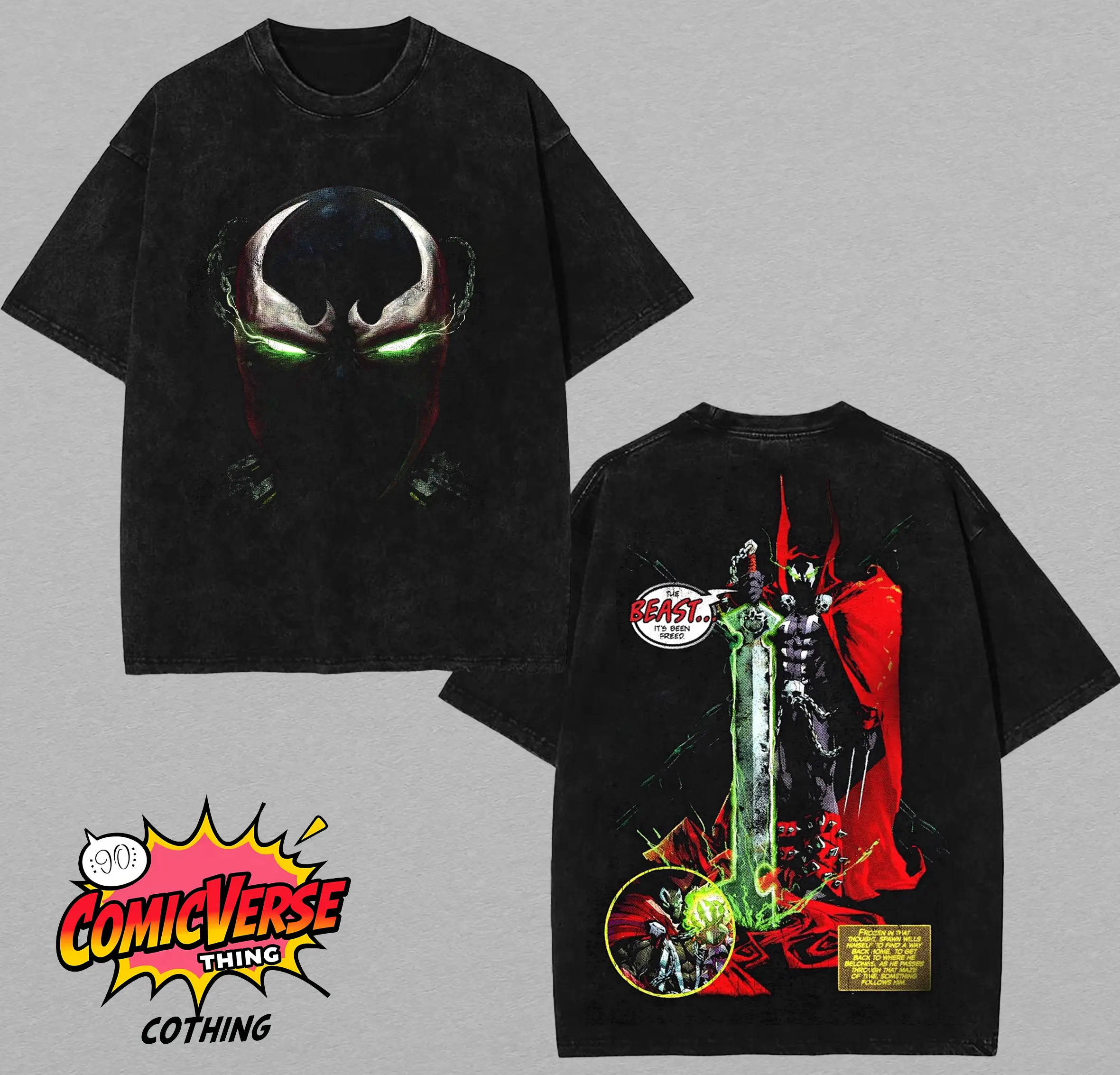 Limited SPAWN Comic Double Printed Vintage Washed tshirt Crew Neck ...