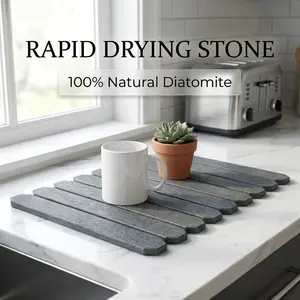 Dish Drying Mat Large 24 x 16 Inch Diatomaceous Earth Stone for Kitchen Counter Fast Drying Quick Drainage Collapsible Easy Clean Multifunctional Coasters Super Absorbent Non Slip Reusable Sink Coffee Bar Bathroom Mat Foldable Storage