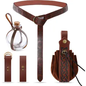 Z-BT5   Renaissance Accessories 6Pcs Medieval Pirate Leather Belt Pouch Cork Potion Bottle Belt Halloween Cosplay Costume