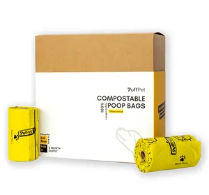 PuffPet Certified Compostable Dog Poop Bags, refill package, 240  compostable dog bags for poop, zero waste Eco-Friendly Unscented doggy poop bags | 240 Count