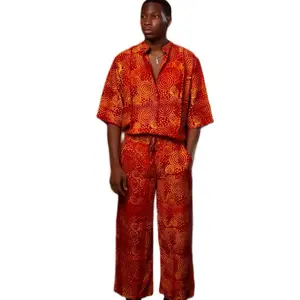 Horizon Matching Set Menswear Tops - Orange Circles Print Comfortable & Stylish for Men Women-Unisex Batik & Adire
