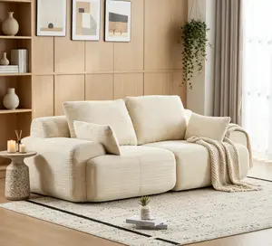 Modern Compressed Memory Foam Sofa 2-Seater Large Sectional Couch for Living Room Pet-Friendly Cloud Modular Sofa Corduroy Fabric Extra Deep Loveseat No Assembly Required