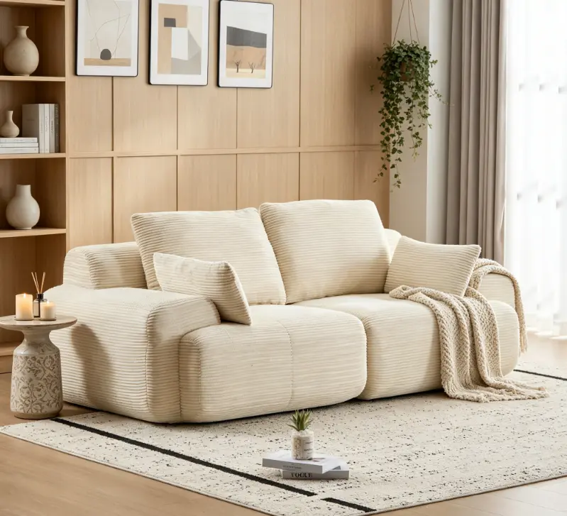 Modern Upholstered 2-Seater Cozy Comfy Corduroy Compressed Memory Foam Sofa - Customizable Large Sectional Couch, Pet-Friendly Extra Deep Loveseat, No Assembly Required for Living Room, Cozy Sofa, Comfy Corduroy Sofa