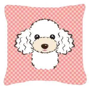 212 MAIN Decorative Throw Cushion - Checkerboard Pink White Poodle Design, Polyester Fabric, 14x14 in, Durable, Machine Washable, Indoor-Outdoor Household Textile