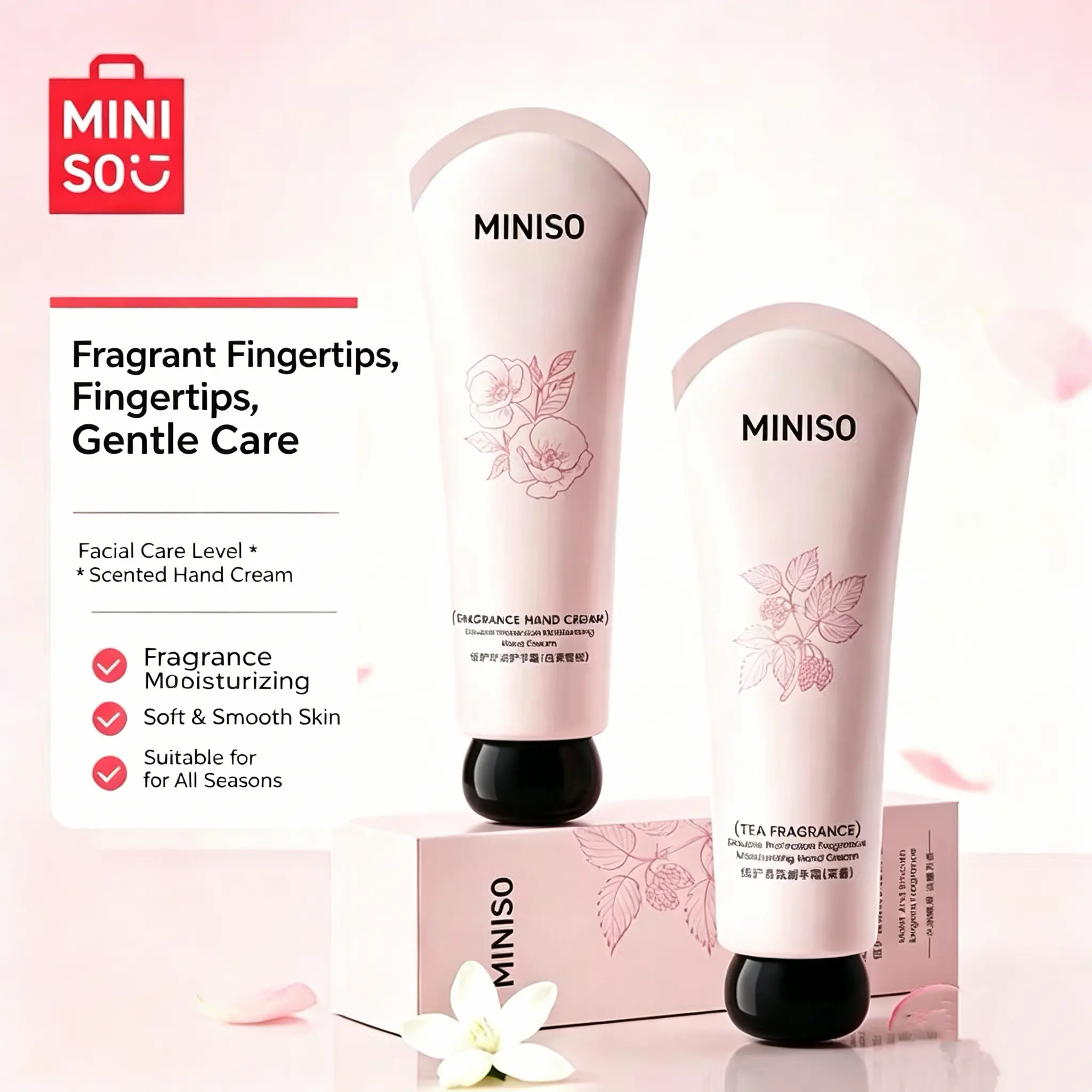 MINISO Double Protection Fragrance Moisturizing Hand Cream Hydrating Lotion for Dry Cracked Hands Long Lasting Natural Scent Non-Greasy Travel Size Hand Moisturizer