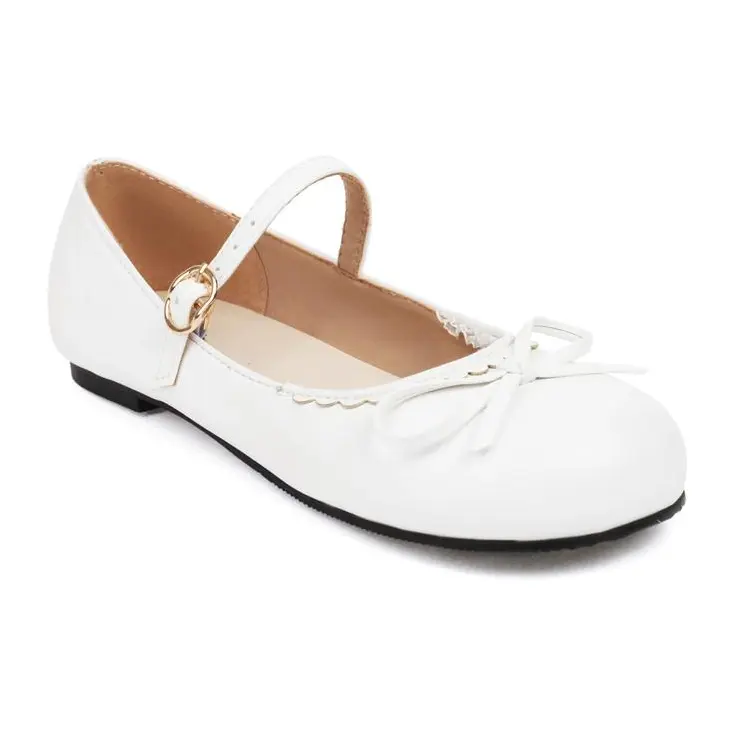 Spring Autumn Pink White Mary Janes Flat Shoes Woman Round Toe Buckle Strap Lolita Girls Student Ballet Flats Plus Size 43 44 45
