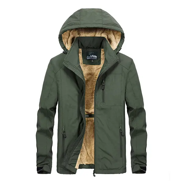 Men's Winter Fleece Lined Warm Windproof Water-Resistant Work Jacket – Trendy & Versatile, Removable Hood, Skin-Friendly Comfort, Suitable for Outdoor Hiking & Everyday Wear