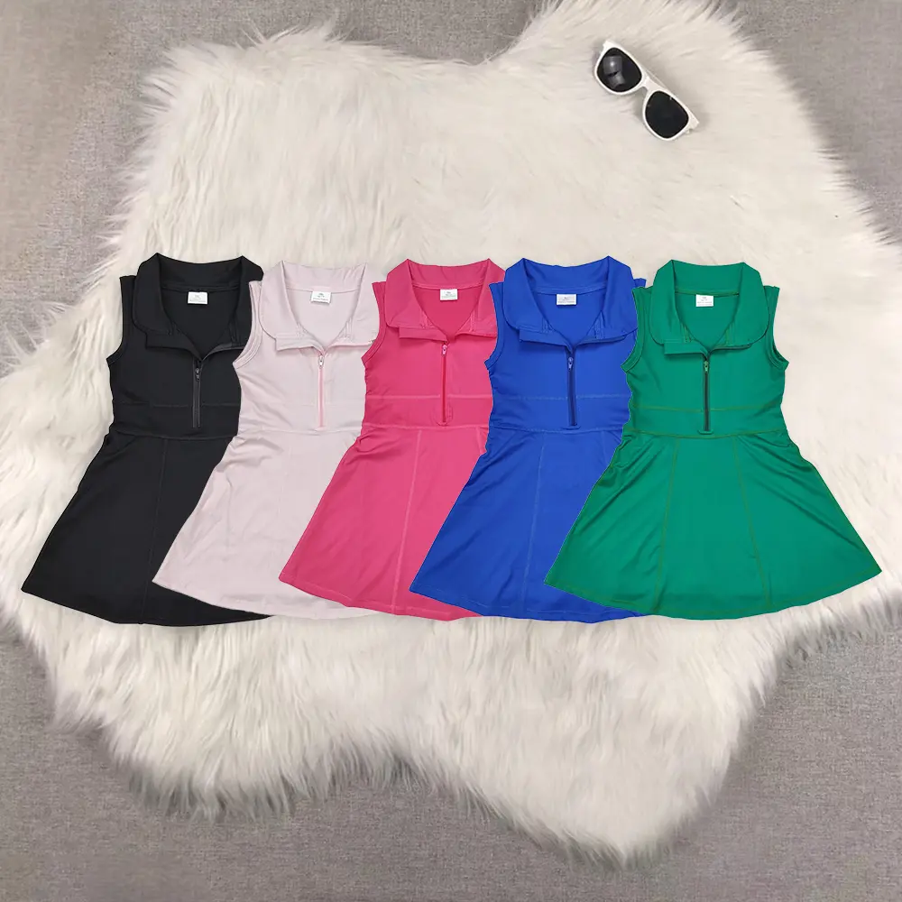 New cute Sibling Yoga Pink Zipper Athletic Dress with Shorts Sleeveless Women's Fashion Sportswear Casual Gymwear Children Clothes Summer Girls Yoga Dress sleeveless zipper athletic for cute kid clothing baby  dress outfit