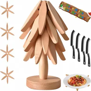 Natural Tree Trivet Set 4 Wooden Trivets & 1 Stand Heat Resistant Foldable Design Durable & High Quality Solid Wood Ideal for Hot Dishes, Pots, Bowls, Teapots Kitchenware & Tableware Coasters,Mother's Day Gift