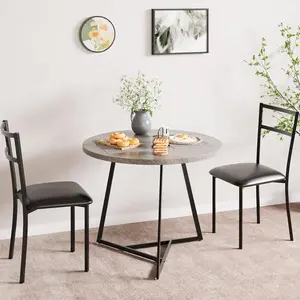 Round Dining Table and 2 Chairs Set, Small Circle Kitchen Table with Chairs for 2, Compact Coffee Table for Office Lounge, Apartment, Dining Room or Reception Area