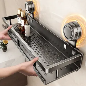 High-quality rust-proof carbon steel bathroom storage rack, kitchen shelf, no-drill shower rack, suction towel rack for toilet and washbasin, wall storage for bathroom, Bathroom Organizing Accessories