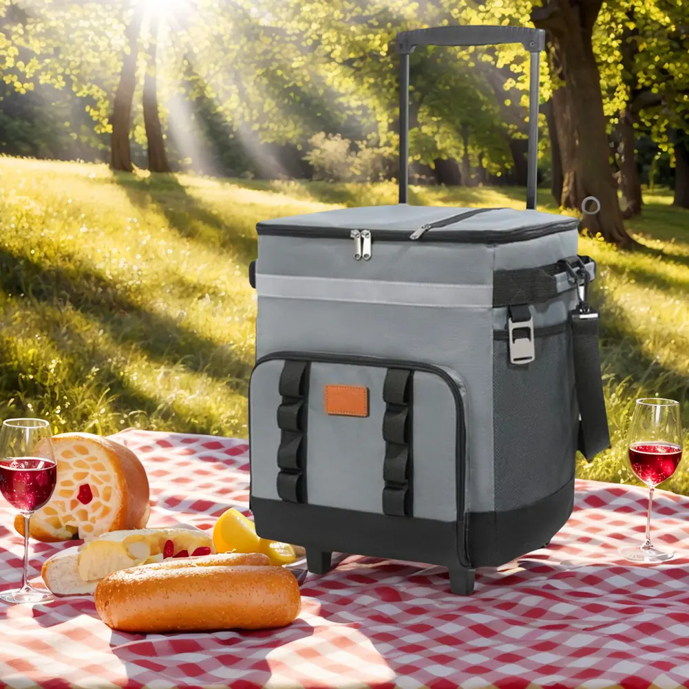 Insulated Rolling Cooler Bag with Wheels - Portable Large-Capacity Multifunctional Thermal Container, Camping Gear and Equipment for Outdoor Camping, Car Road Trips, Portable Travel Cooler, Camping Supplies, Backpack Coolers