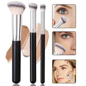 1/3pcs Round Angled Tip Concealer Brush Set, Finger Under Eye Makeup Brush, Foundation Powder Brush, Portable Wrinkle Cover Brush, Blending Brush