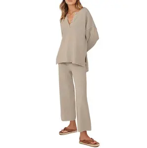 ANRABESS Women 2 Piece Outfits Oversized Knit Loungewear Loose Slouchy Sweater Set 2025 Fall Trendy Matching Lounge Sets