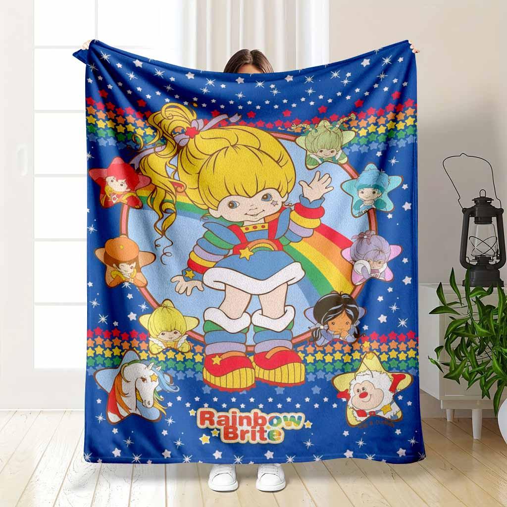 Rainbow Brite fleece blanket vibrant starthemed print cozy and super soft perfect for bedrooms movie nights camping trips and as a delightful gift for fans of classic animation.
