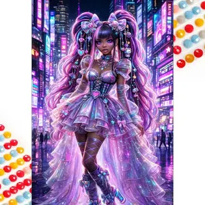 5D DIY Full Drill Round Diamond Painting - Diamond Painting Kit Pink Princess Mosaic Canvas DIY Wall Art, Home Wall Decoration