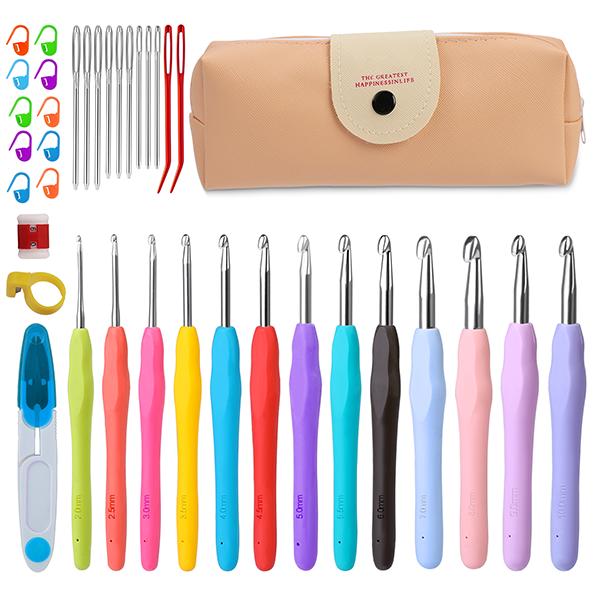 Harxvto 50 Pcs Complete Crochet Kit for Beginners, 14 Sizes Hooks with Ergonomic Grip Soft Handles for Arthritic Hands, All-in-One Knitting Supplies with Case - Ideal Gift for Mom & Craft Lovers