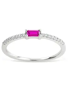 Sterling Silver Thin Ruby CZ Stacking Birthstone Ring