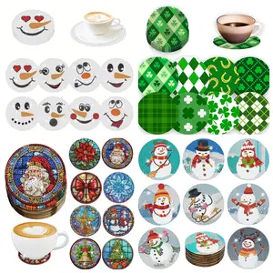 8pcs DIY Christmas Diamond Art Coasters No Holder, Crystal Rhinestone Diamond Painting Christmas Coasters for Drinks, Wooden Desktop Art Coasters for Home Office Coffee Shop Restaurant Cup Decoration, Great New Year and Xmas Gifts, Wood Coasters