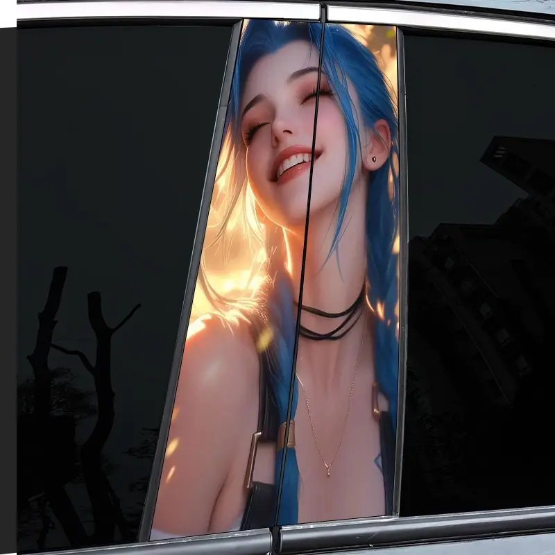 2PCS trendy and cool animation Warm Sun Jinx car sticker - paint surface - domineering - theme - personality - domineering - king - halloween