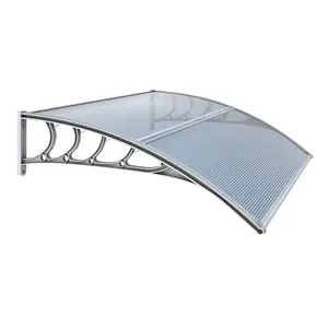38×40in Outdoor Door & Window Awning Canopy, Weather-Resistant UV, Rain & Snow Protection, Gray Bracket, Gray-Blue Polycarbonate Panel