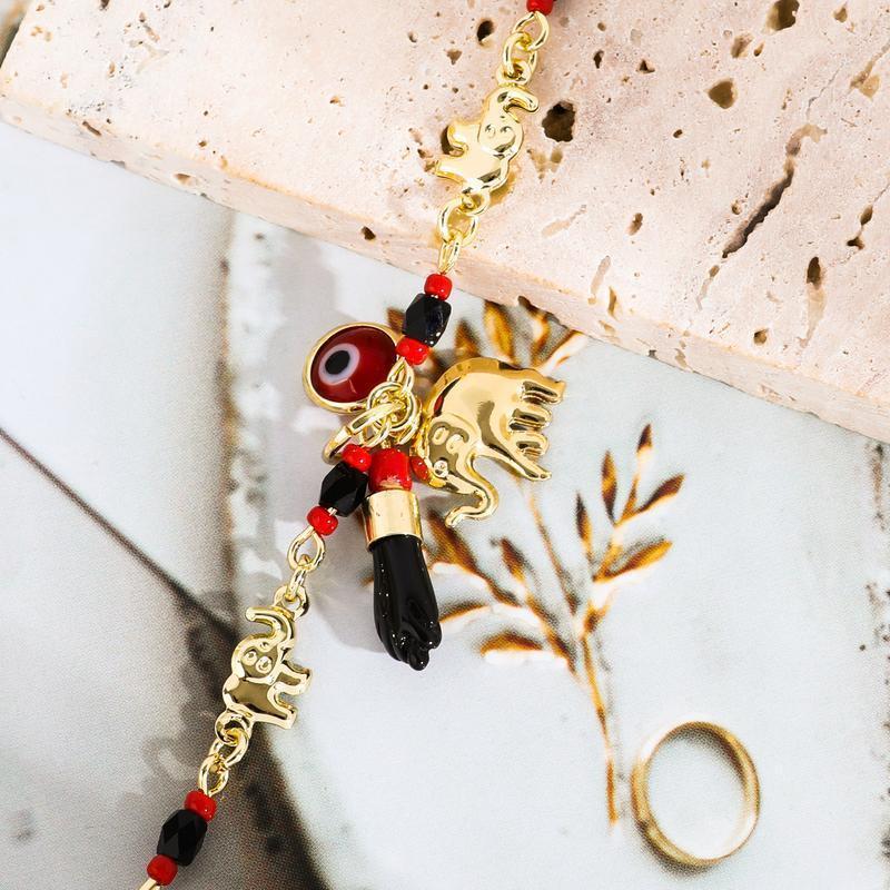 Elephant Evil Eye Bracelet Women Adjustable Boho Lucky Charm Jewelry