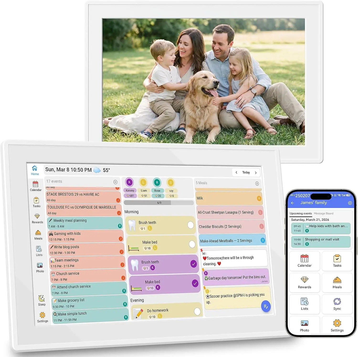 Smart Electronic Digital Calendar Wall, 10.1In Full HD Clarity Interactive Touchscreen, Wall-Desk Mountable Organizer, Home & Office Family Schedule Chore Planner