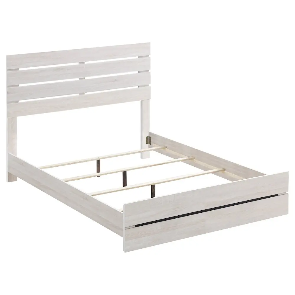 Brantford Classic Queen Bed Frame with Plank Style Headboard & Matching Footboard, Coastal White Wood Panel Bed with 3D Paper Veneer, Durable Easy-Clean Indoor Furniture