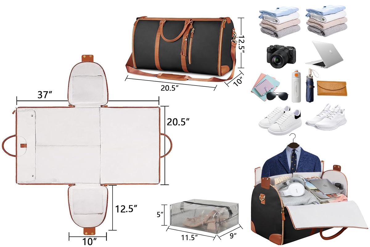 Lefame Travel Duffle Bag with Shoe Compartment, Foldable Carry-On Weekender Bag for Men and Women, Oxford Cloth Overnight Bag with Organized Pockets and Adjustable Shoulder Strap