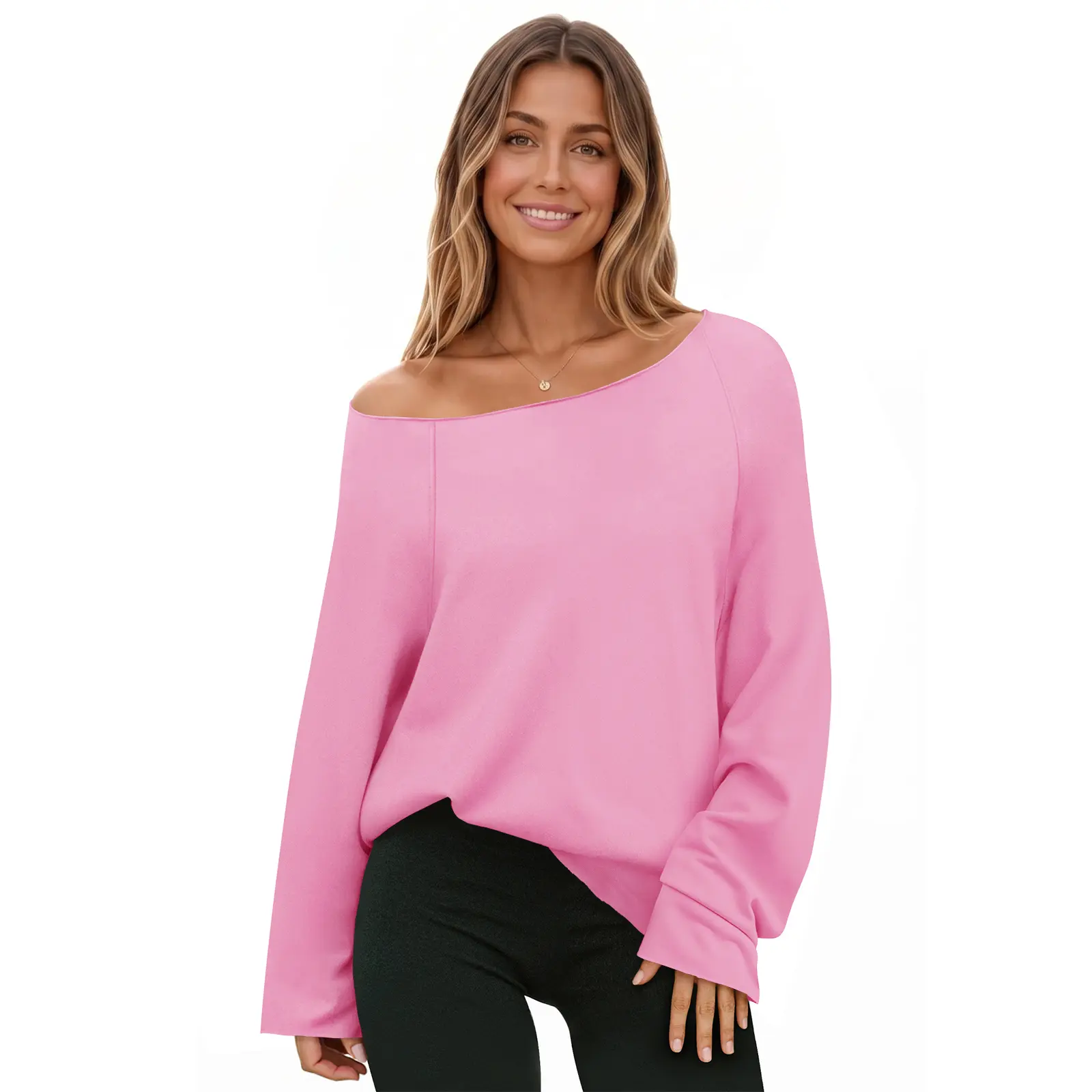 Fisoew Sports Summer Spring Women's Off-Shoulder Thin Sweatshirt/Tees, Wide Neckline Loose Pullover, Long Sleeve Y2k Fashion Loose Fit Top, SpringStatements Jeans Ash Gray Hoodie Beachy Hoodie Athletic Style Activewear Athletic Outfit
