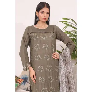 Olive Dusk 3-Piece Embroidered Chikan Kari Suit