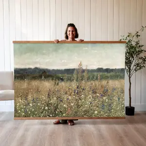 Oversized Vintage Floral Field Tapestry - Canvas Wall Art