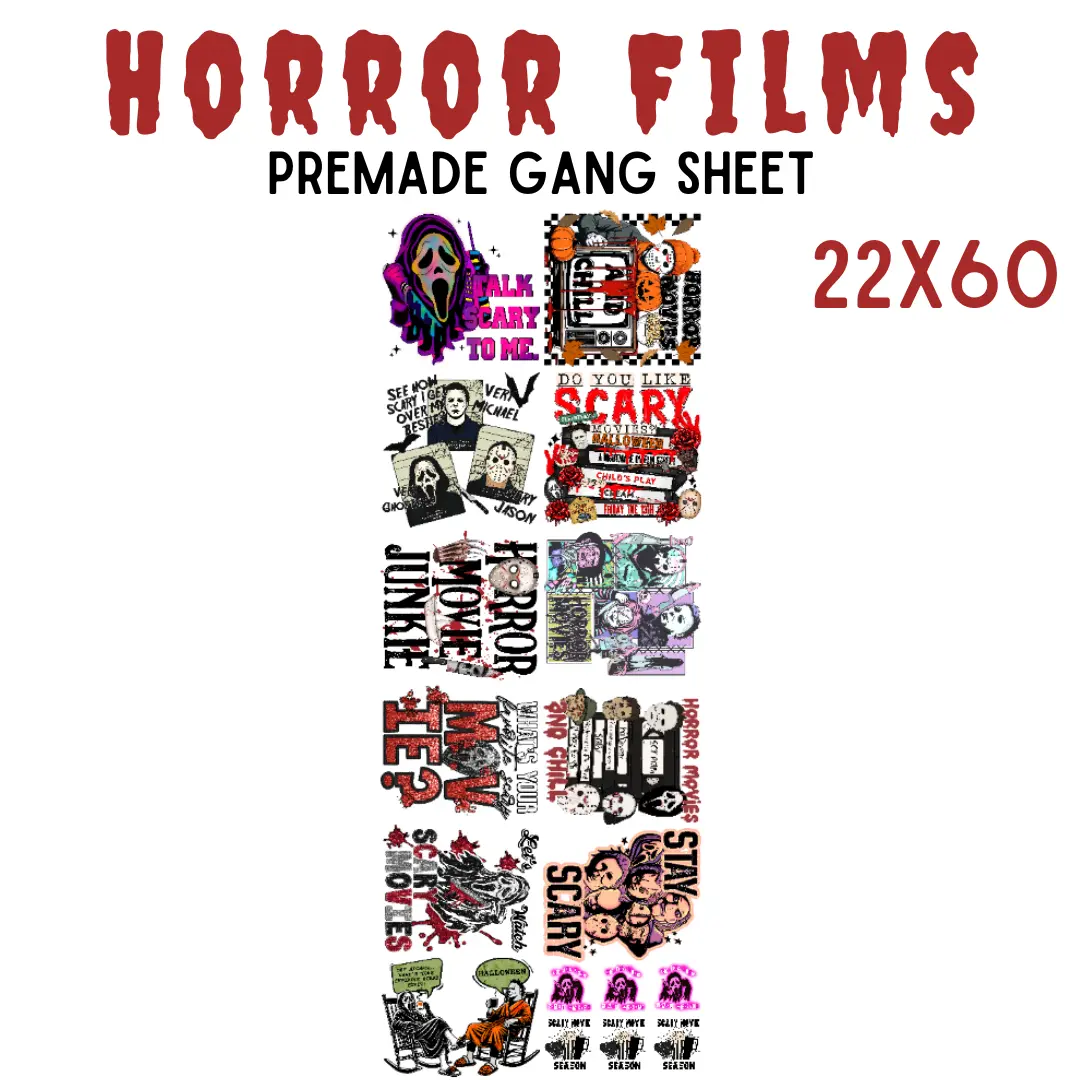 Pro Blanks Halloween Direct to Film Transfer DTF Gang Sheet - 22x60 in Film Roll, Durable Multi-Colors Vibrant Prints Pre-Made for Any Color Fabric DIY Craft Specialty Toys & Hobbies Supplies, Transfer Sheets
