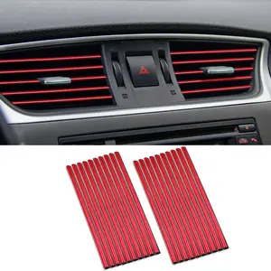 20 Pcs RED Car Vent Outlet Trim Strip Chrome PVC Air Conditioner Decoration Interior Accessories DIY 7.7 Inches