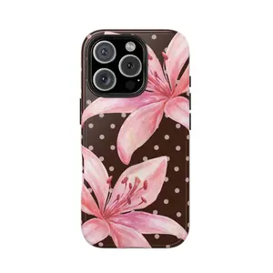 Vintage Beautiful Polka Dot Blooming Lily Pattern is a sturdy 2-in-1 phone case with a durable, shock-absorbing, and stylish design. Compatible with iPhone 17 16 15 14 13 12 11 Pro Max Pro Plus Samsung Galaxy S25 S24 S23 Ultra