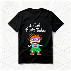 "I Can't Adult Today" Rugrats Cartoon American Retro Black Short-Sleeved Unisex T-Shirt Nostalgic 90s Character Graphic Casual Streetwear for Cartoon & Meme Enthusiasts Unique Quirky Pop Culture Fashion Statement Piece