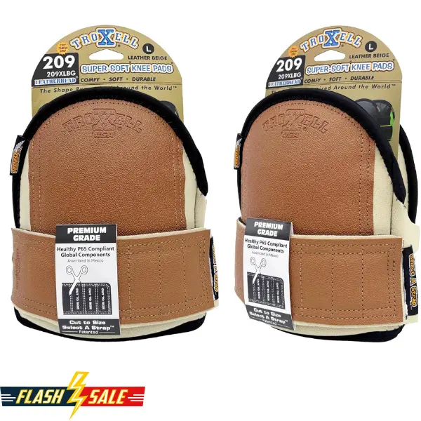 TROXELL USA SuperSoft Leatherhead Knee Pads Large, Heavy Duty Work Knee Pads with Foam Cushioning, Non-Slip Straps for Construction, Flooring & Roofing