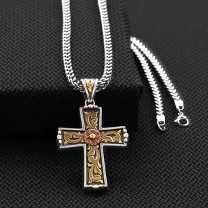 32146 Twister Men's Necklace Antique Silver Gold Cross