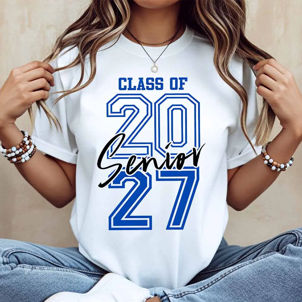 Class Of 2027 Senior Print T Shirt Women Casual Short Sleeve Top Unisex Streetwear Fashion Tee For Graduation Party