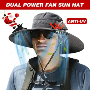 Outdoor Wide-brimmed Sunshade Hat, Equipped with Two Wind Turbines. Ideal Gift for Family Members on Christmas and Thanksgiving Day