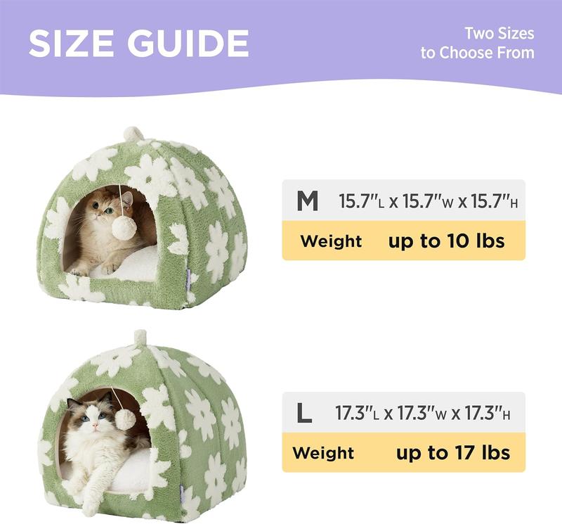 LESURE Cute Cat Beds for Indoor Cats - 2 in 1 Cat Cave Bed with Removable Washable Cushioned Pillow, Cozy Cat Tent House Design Pet Supplies Portable Blanket