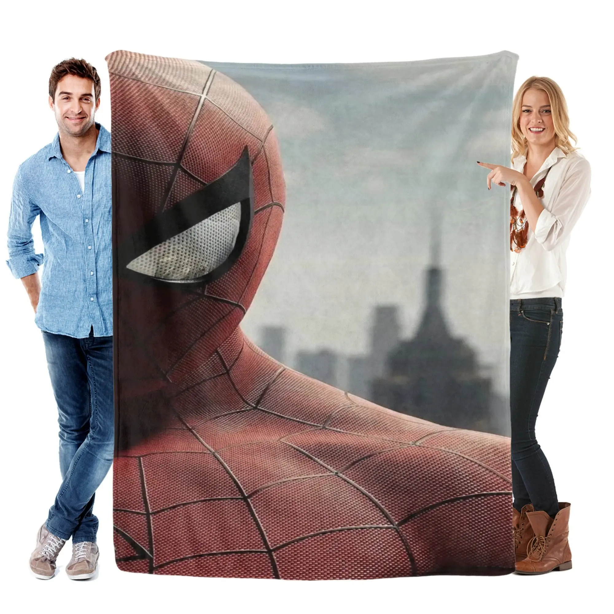 [SummerVibes] MARVEL CLASSIC Spider-Man Cinematic Cityscape Soft Flannel Blanket, Realistic 2D Print Throw for Couch, Bed, Office Nap & Fans Gift
