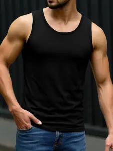 Men’s solid-color tank top, slim fit, casual street style, men’s clothing, men’s tank top, sleeveless tank top, suitable for outdoor activities and everyday wear