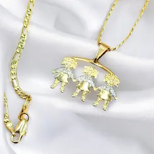 Pendant 3 girls 18k Italian  gold plated, includes chain /Dije 3 niñas oro laminado italiano 18k incluye cadena jewelry women
