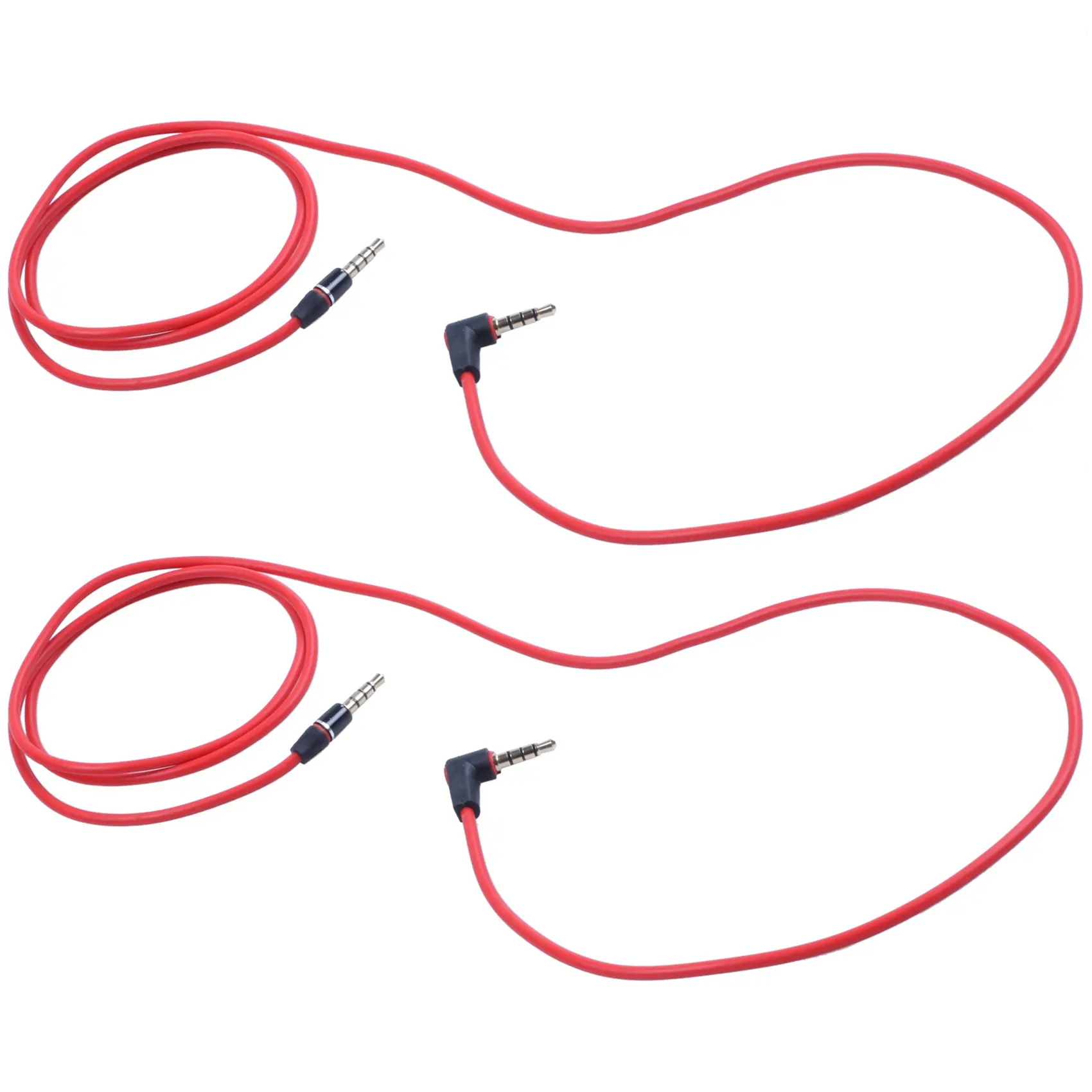 2 pc Mobile Accessories 2 x Red 3.5mm Auxiliary Audio Cable - 4-Pole Plastic Male-Male Cord with Mic Support for Car, Phones, 120cm