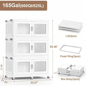 660Qt Extra Large Stackable Storage Bins with Lids,165Gal Stackable Storage Bins Open Front with Wheels, Plastic Storage Drawers, Closet Organizer and Storage for Home Office, 3 Packs, White