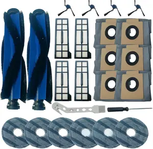 24 PCS Replacement Parts Kit Accessories Fit For Eufy X10 Robot Vacuum Accessories 2 Main Roller Brush, 6 Dust Bags 4 Side Brushes 4 Hepa Filters 6 Mop Pads 1 Screwdriver 1 Clean Tool