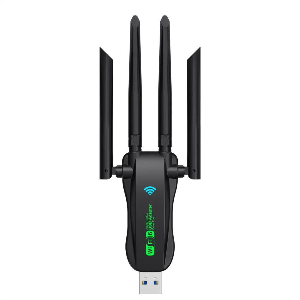 WiFi 6 (802.11ax) Dual Band USB WiFi Adapter with WPA3 Encryption, 2.4G & 5.8G Frequencies, 900Mbps Speed, 4 External Antennas & 3dBi Internal Antenna, Bluetooth 5.4, Plug-and-Play for Desktop PCs & Windows 11 Laptops